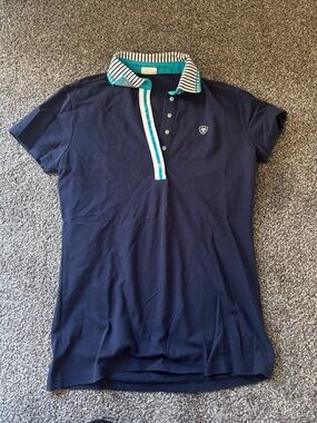Ariat Navy Short Sleeve Polo with Teal & White Trim